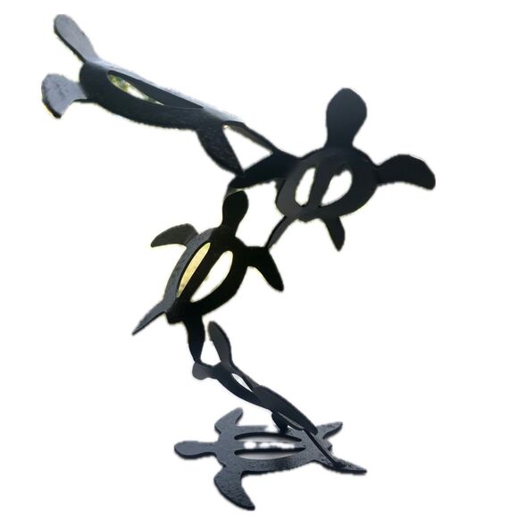 Hawaiian Petroglyph Honu Sea Turtles Bale Mosaic Artisan Metal Art Sculpture - Picture 1 of 4